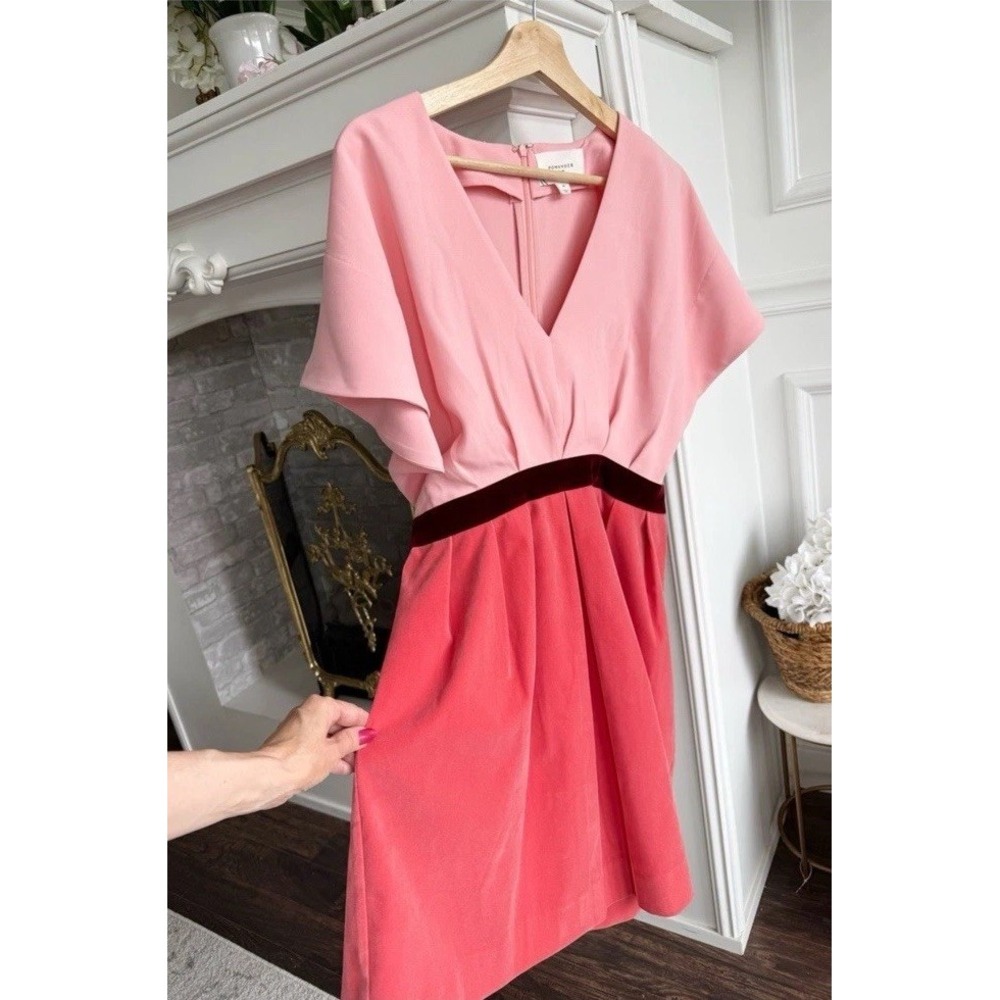 Pomander Place Tuckernuck Isabelle Colorblock Velvet Dress Pink Red M